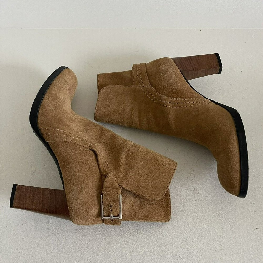 Tod's Suede Boot Bootie Buckle Womens Size 8 N Camel EUC - Picture 9 of 14